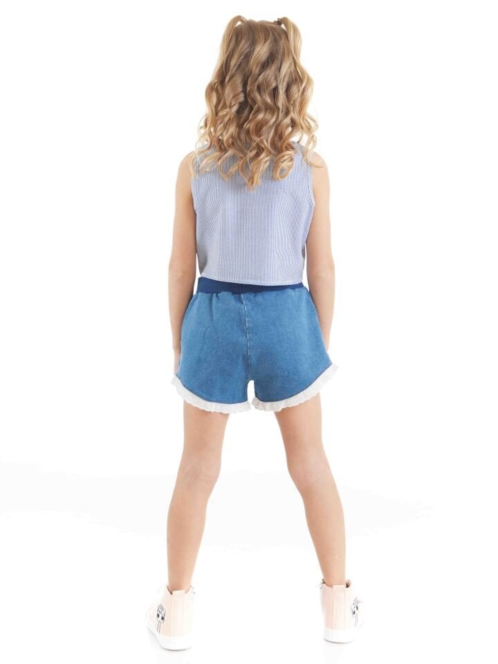Rakun Kız Gömlek Denim Şort Takım