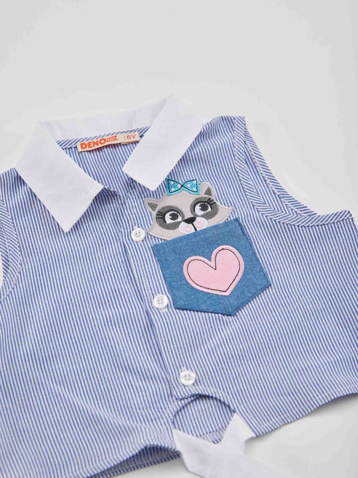 Rakun Kız Gömlek Denim Şort Takım