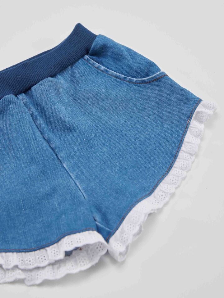 Rakun Kız Gömlek Denim Şort Takım