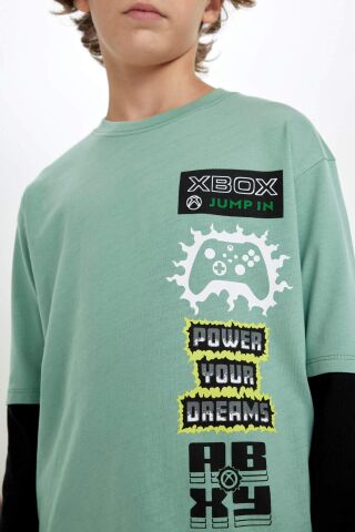 Erkek Çocuk Xbox Sırt Baskılı Bisiklet Yaka Uzun Kollu Tişört