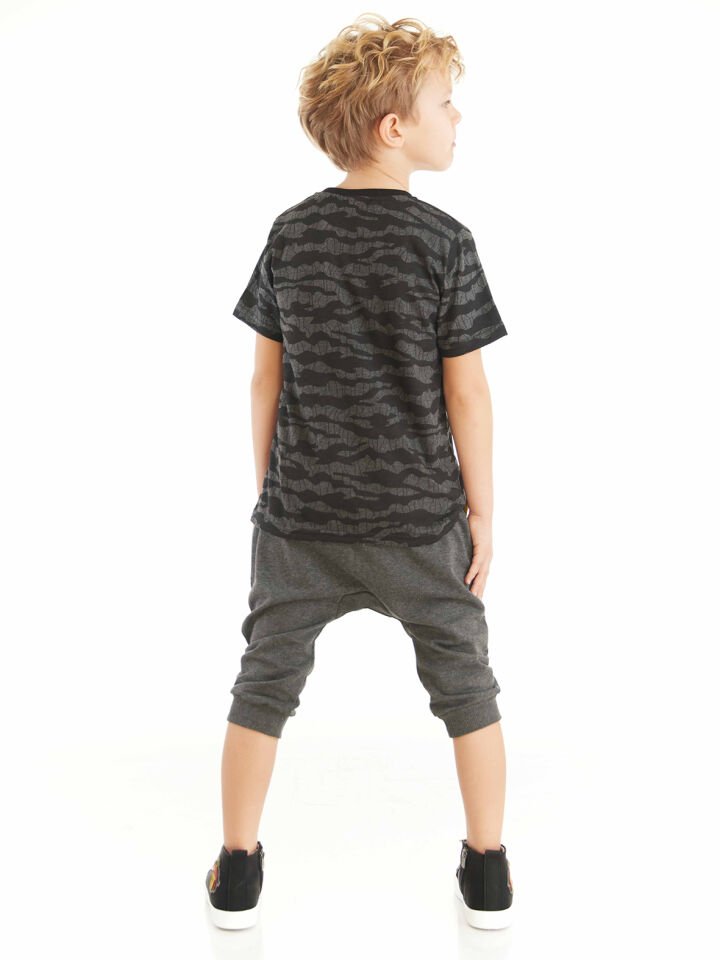 Dino Explorer Erkek Çocuk T-shirt Kapri Şort Takım 4 Y - Gri, Siyah