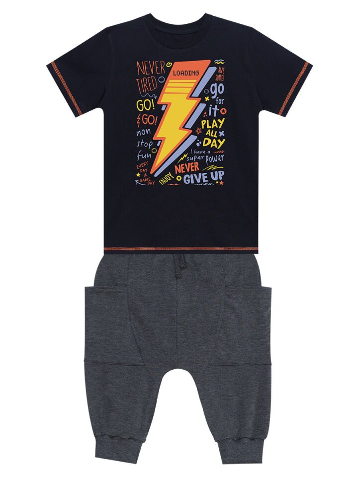 Loading Erkek Çocuk T-shirt Kapri Takım 8 Y - Siyah, Antresit