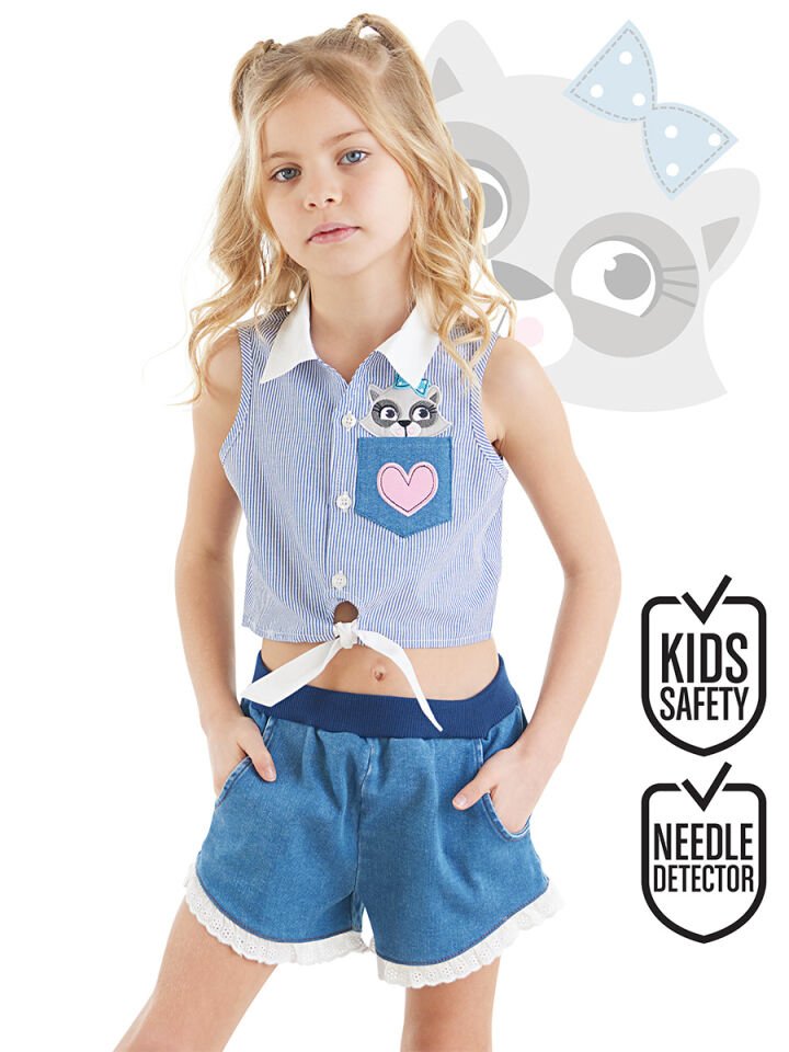 Rakun Kız Gömlek Denim Şort Takım 6 Y - Lacivert