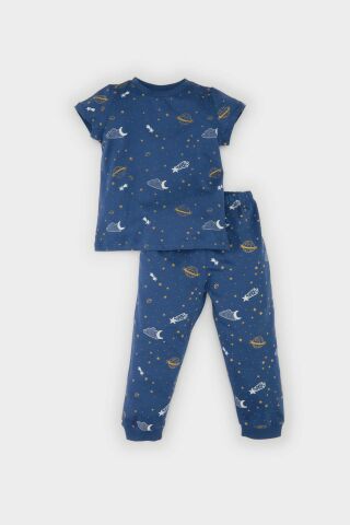 Erkek Bebek Pijama Takımı Desenli Kısa Kollu Penye Üst Beli Lastikli Uzun Alt