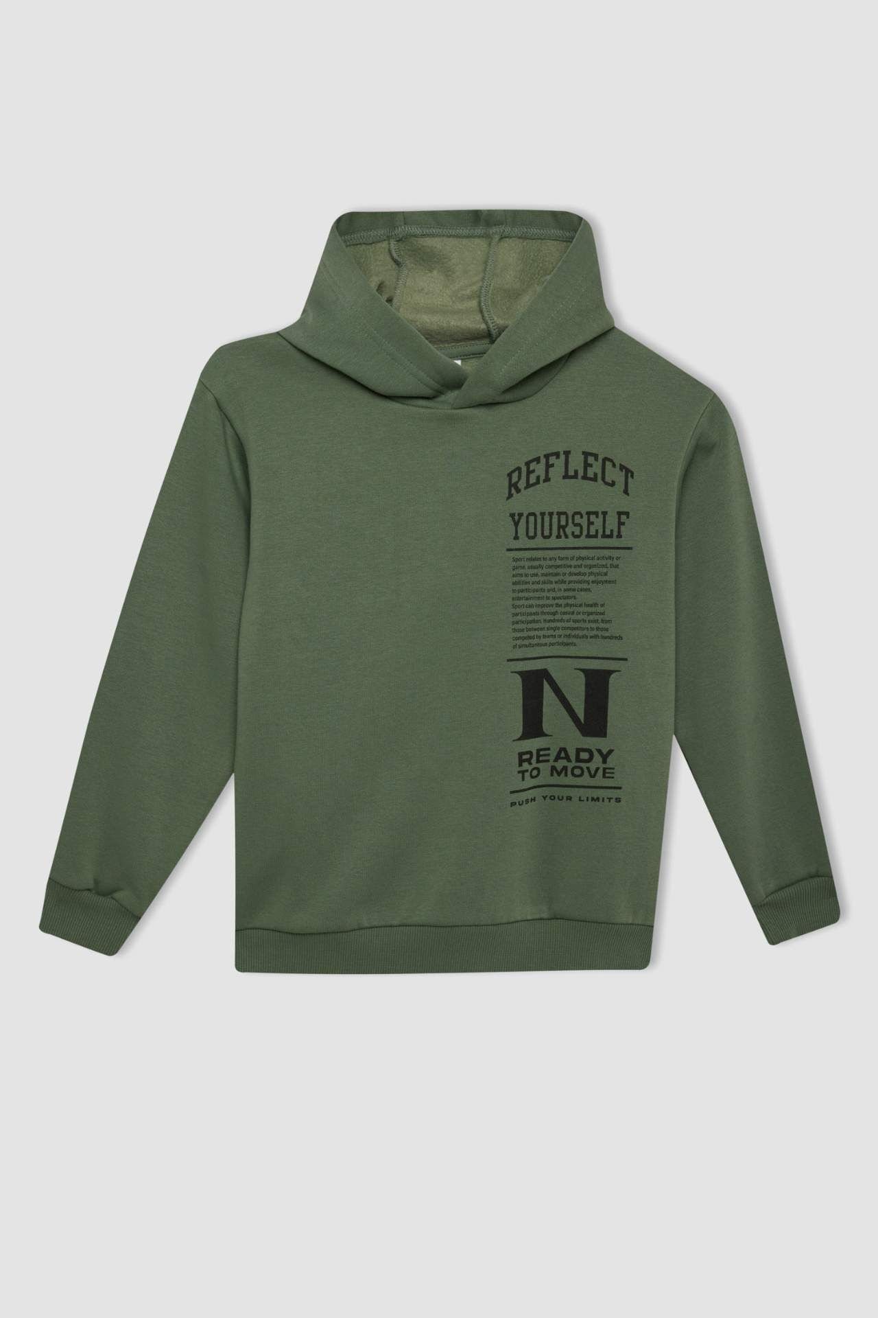 Erkek Çocuk Haki Baskılı Kapüşonlu Sweatshirt