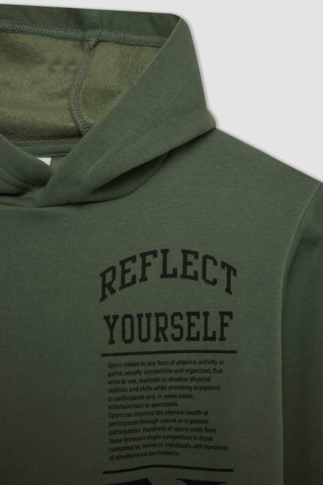 Erkek Çocuk Haki Baskılı Kapüşonlu Sweatshirt