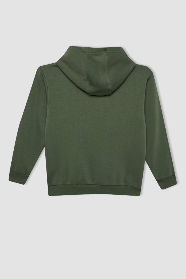 Erkek Çocuk Haki Baskılı Kapüşonlu Sweatshirt