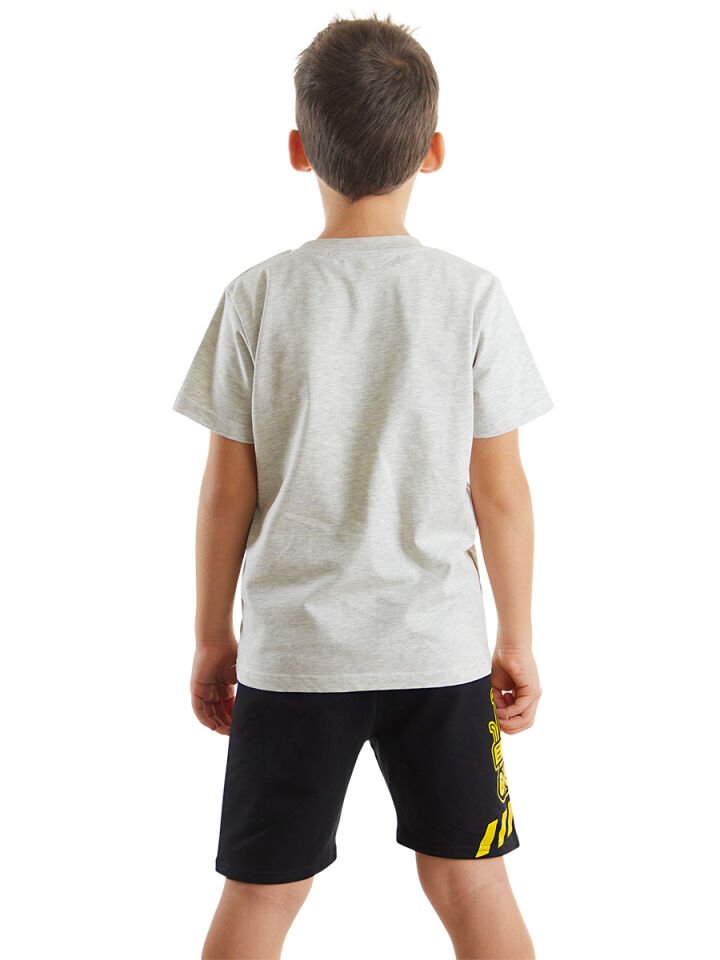 İnşaat Araçları Erkek Çocuk T-shirt Şort Takım 2 Y - Kar Melanj, Siyah