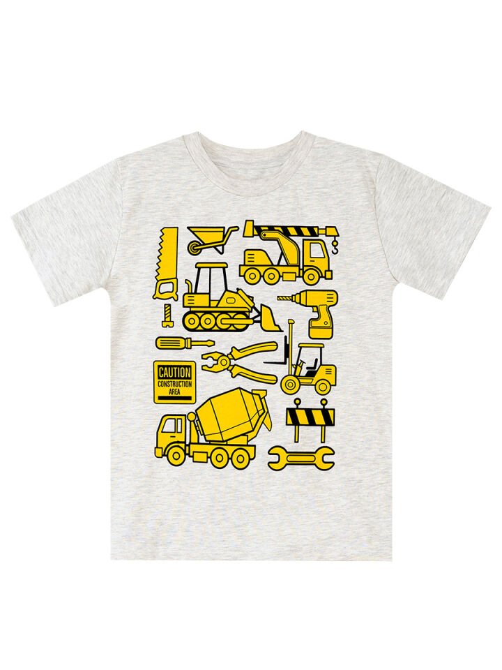 İnşaat Araçları Erkek Çocuk T-shirt Şort Takım 2 Y - Kar Melanj, Siyah