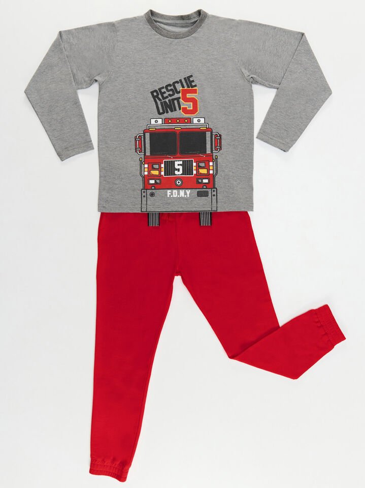 Rescue Unit Erkek Çocuk T-shirt Pantolon Takım 2 Y - Gri, Kırmızı