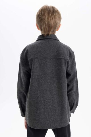 Erkek Çocuk Oversize Geniş Kalıp Polo Yaka Uzun Kollu Antrasit Gömlek