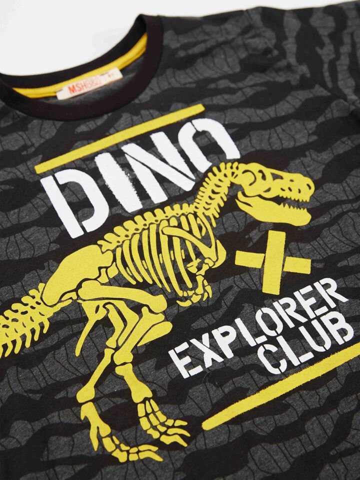 Dino Explorer Erkek Çocuk T-shirt Kapri Şort Takım 9 Y - Gri, Siyah
