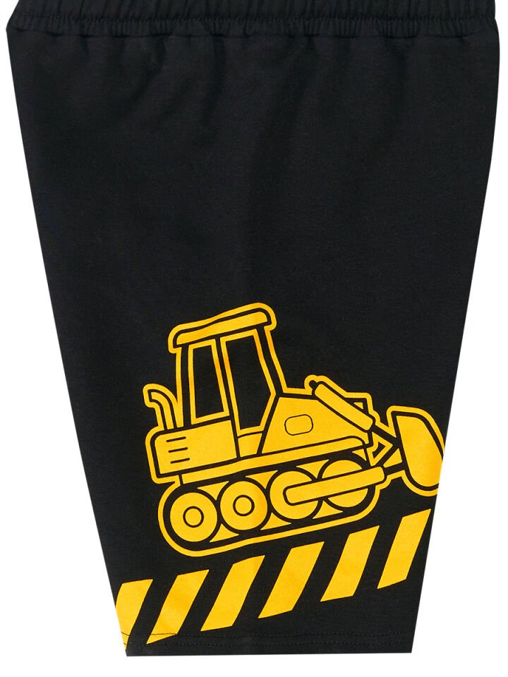 İnşaat Araçları Erkek Çocuk T-shirt Şort Takım 3 Y - Kar Melanj, Siyah
