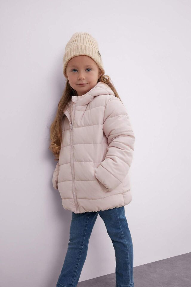 Kız Bebek Su İtici Beli Lastikli Kapüşonlu Şişme Mont