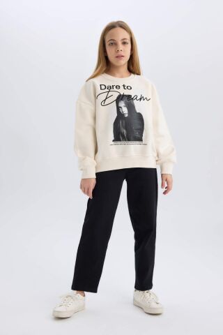 Kız Çocuk Siyah Straight Fit Düz Kesim Beli Lastikli Pantolon