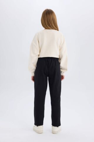 Kız Çocuk Siyah Straight Fit Düz Kesim Beli Lastikli Pantolon