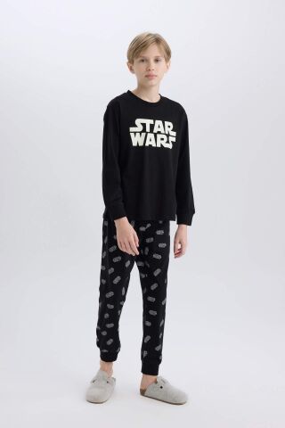 Erkek Çocuk Star Wars Pijama Takımı Bisiklet Yaka Uzun Kollu Üst Uzun Alt