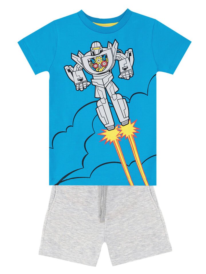 Robot Erkek Çocuk T-shirt Şort Takım 5 Y - Mavi, Gri