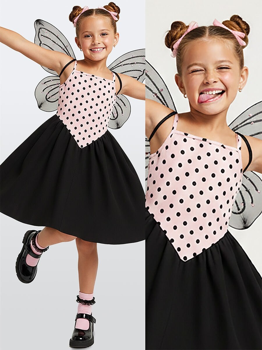 Pembe Siyah Puantiye Kız Çocuk Elbise