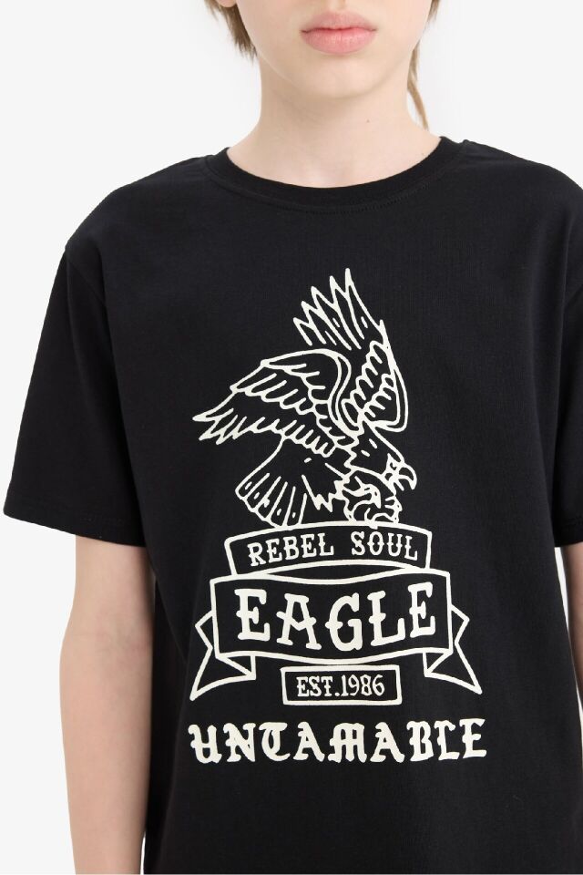 Erkek Çocuk Bisiklet Yaka Baskılı Kısa Kollu Tişört