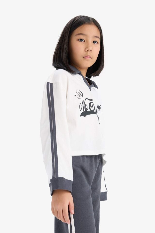 Kız Çocuk 2'li Takım Baskılı Sweatshirt Beli Lastikli Geniş Paça Eşofman Altı