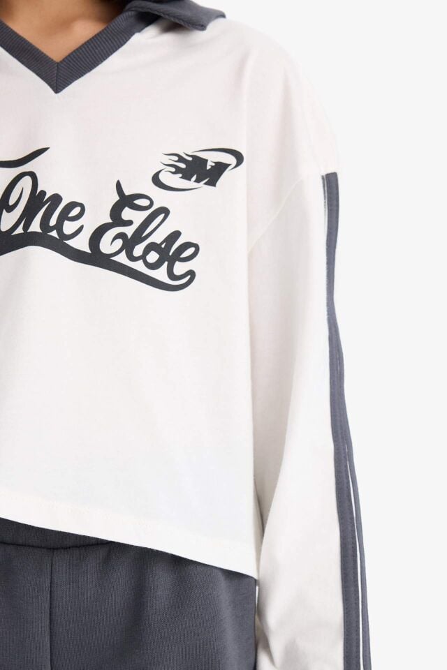 Kız Çocuk 2'li Takım Baskılı Sweatshirt Beli Lastikli Geniş Paça Eşofman Altı