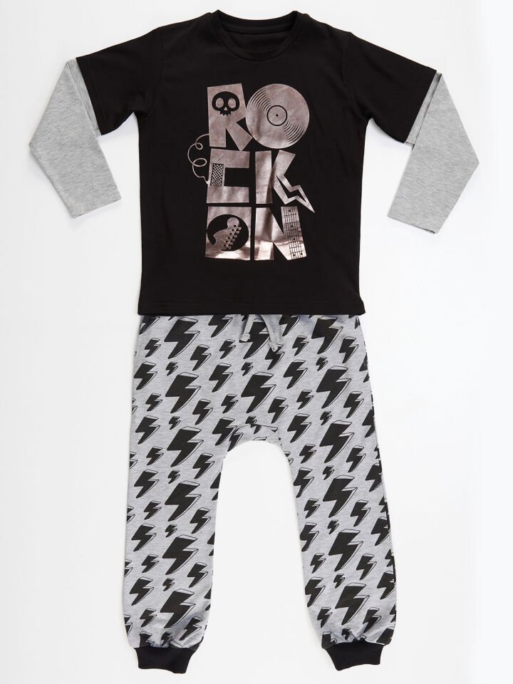Rock On Star Erkek Çocuk T-shirt Pantolon Takım 5 Y - Siyah, Gri