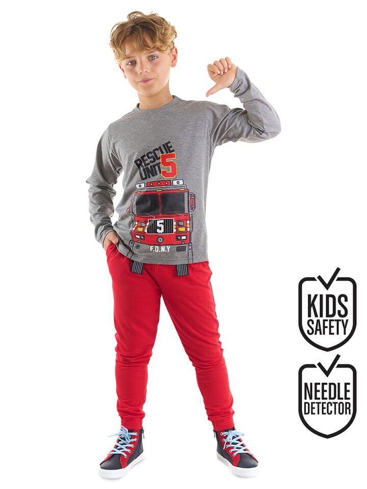 Rescue Unit Erkek Çocuk T-shirt Pantolon Takım 8 Y - Gri, Kırmızı