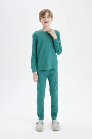 Erkek Çocuk Pijama Takım Uzun Kollu Waffle Üst Beli Lastikli Uzun Alt
