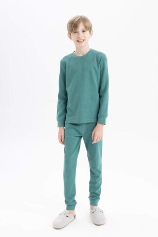 Erkek Çocuk Pijama Takım Uzun Kollu Waffle Üst Beli Lastikli Uzun Alt