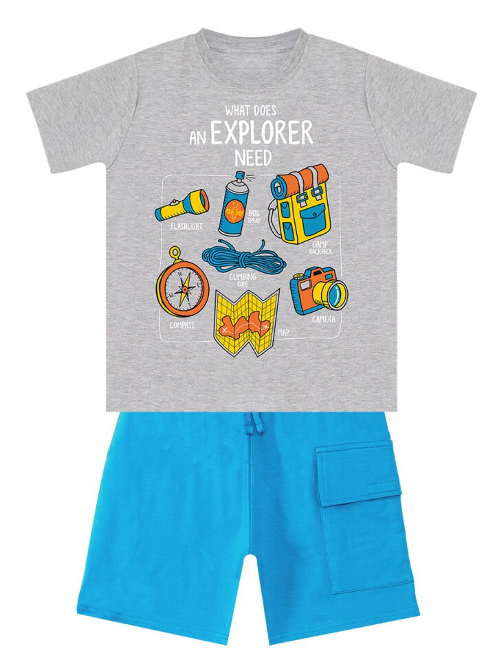 Explorer Erkek Çocuk T-shirt Şort Takım 5 Y - Gri, Mavi