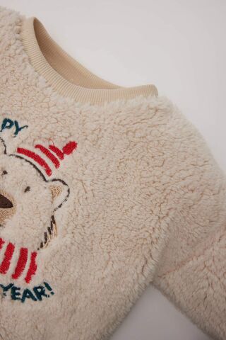 Erkek Bebek Bisiklet Yaka Yılbaşı Temalı Pelüş Sweatshirt