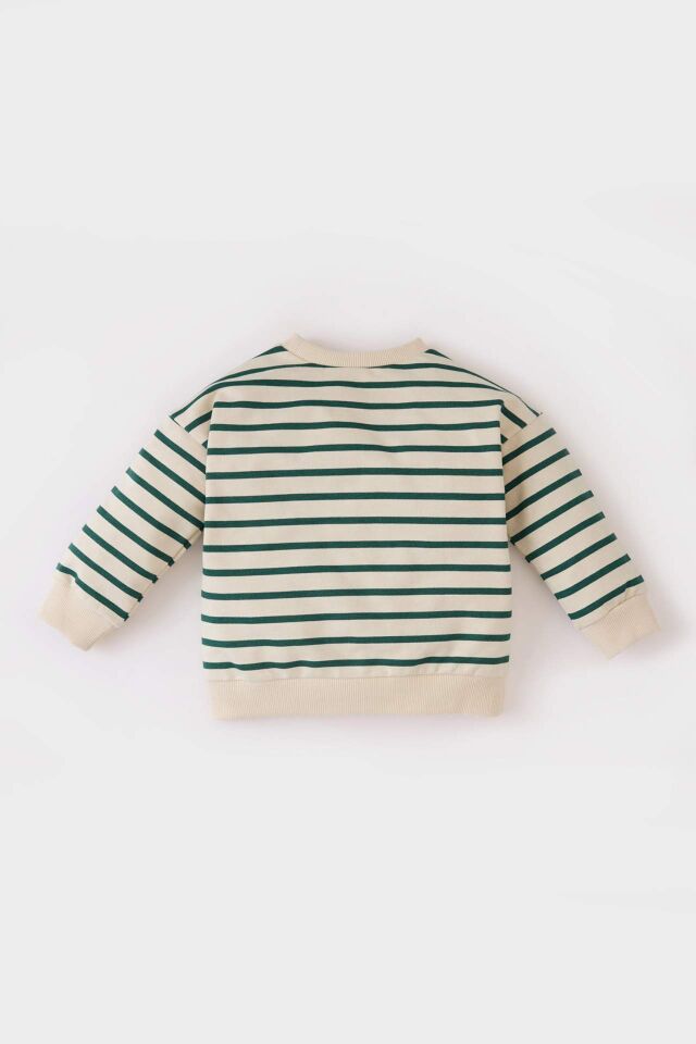 Erkek Bebek Bisiklet Yaka Çizgili Sweatshirt