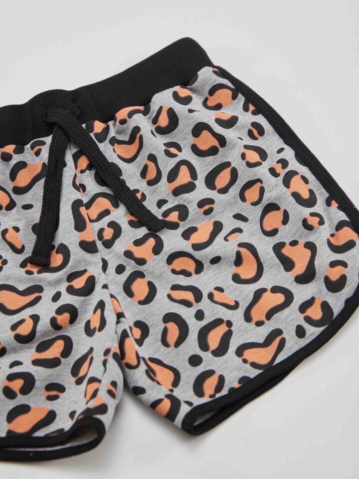 Leopar Kız Çocuk Crop Top Şort Takım 8 Y - Somon, Gri