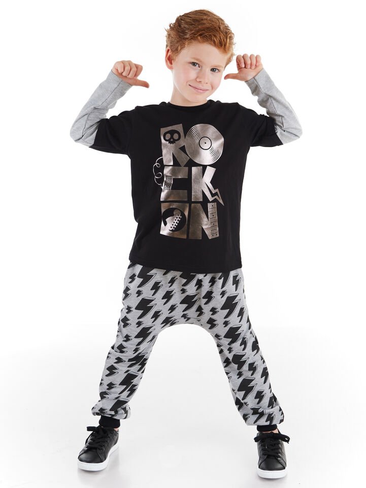 Rock On Star Erkek Çocuk T-shirt Pantolon Takım 8 Y - Siyah, Gri