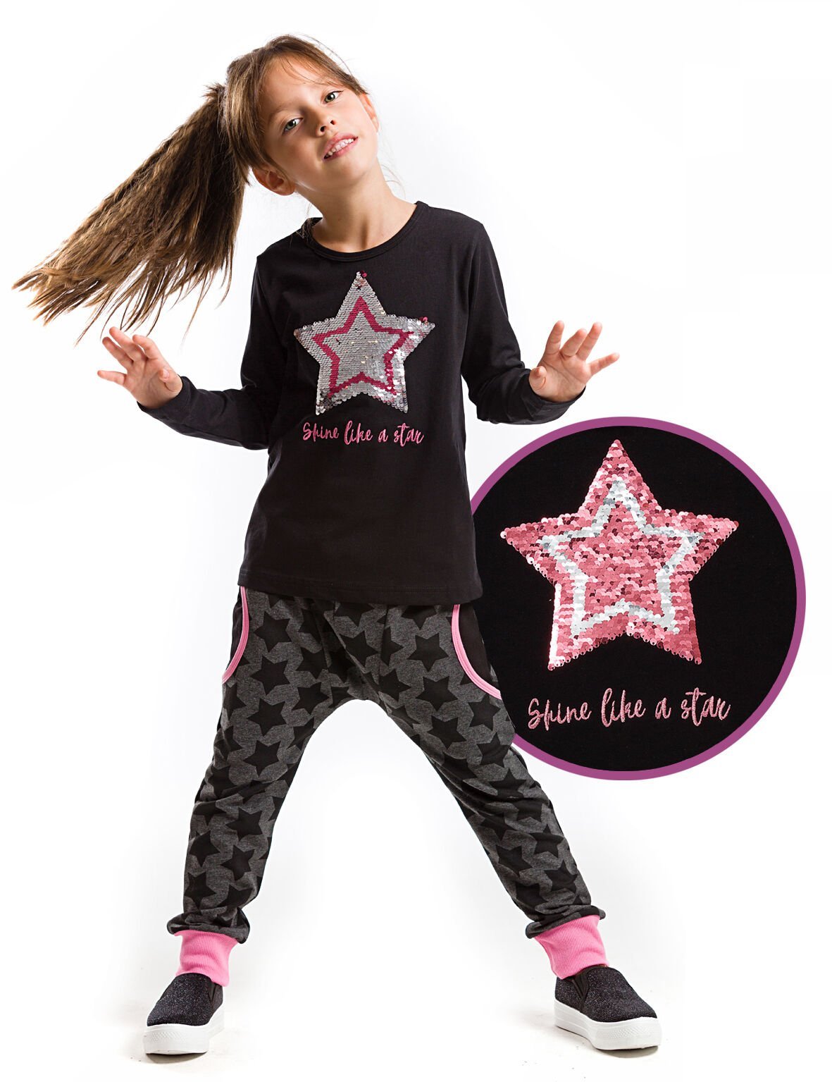 Değişen Payetli Kız Çocuk T-shirt Pantolon Takım