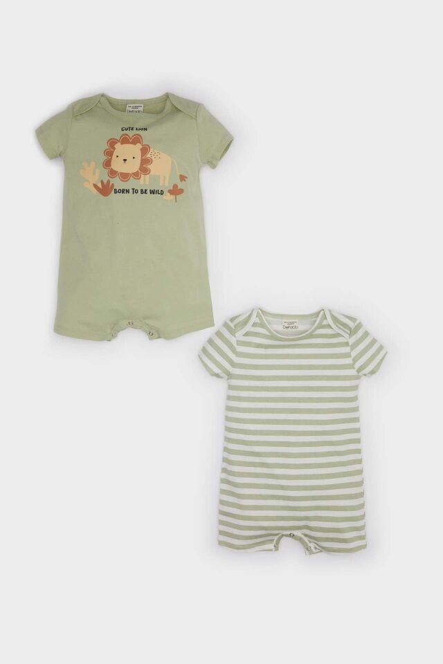 Erkek Bebek Yenidoğan Penye 2'li Kısa Kollu Tulum