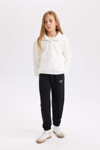Kız Çocuk Relax Fit Çıtçıtlı Dik Yaka Basic Düz Sweatshirt