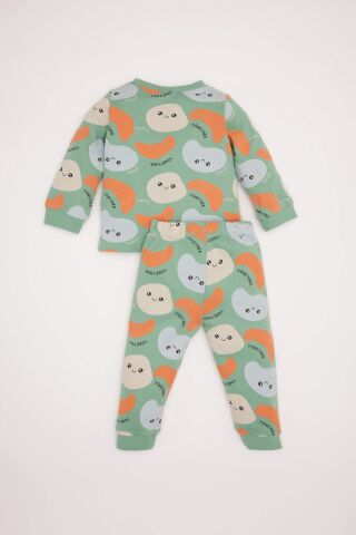 Erkek Bebek Pijama Takımı Desenli Bisiklet Yaka Uzun Kollu Üst Uzun Alt