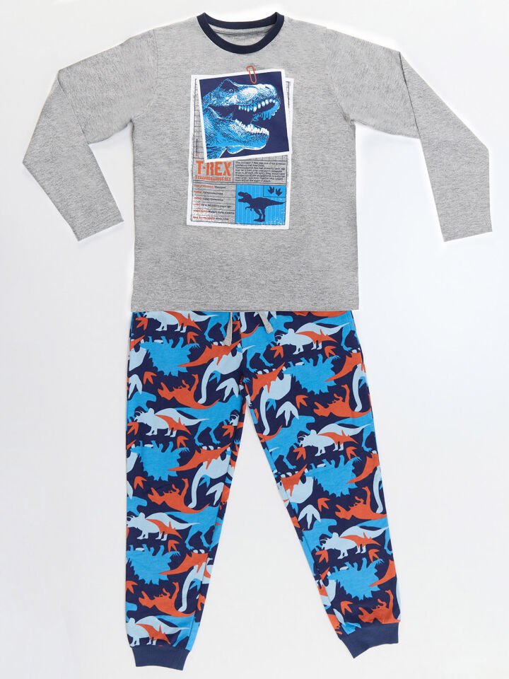 T-rex Info Erkek Çocuk T-shirt Pantolon Takım 9 Y - Gri, Mavi