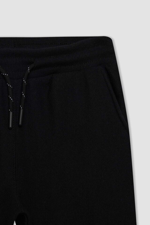Erkek Çocuk Siyah Beli Paçası Lastikli Cepli Basic Düz Okul Jogger Eşofman Altı