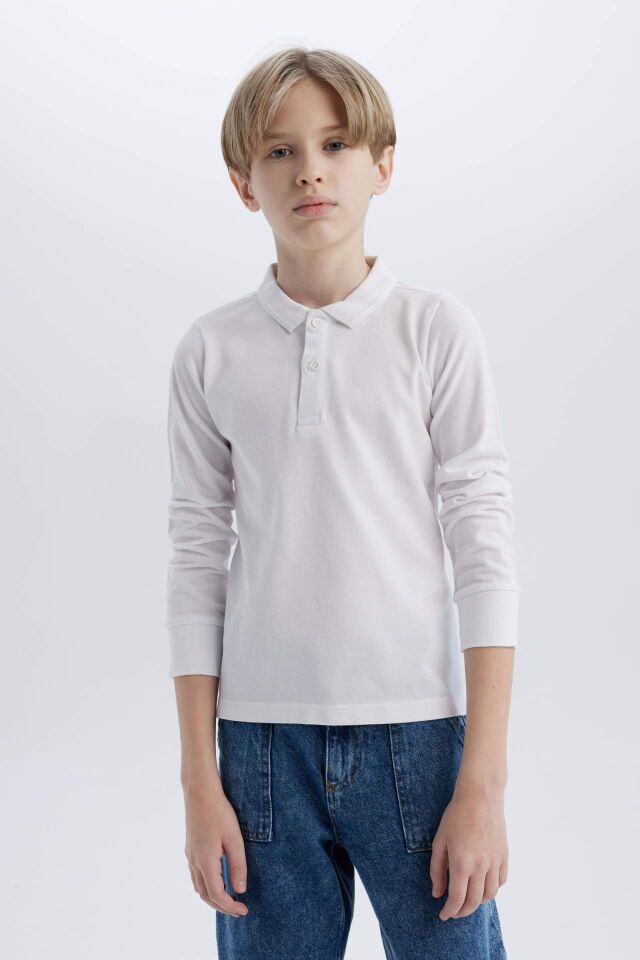 Erkek Çocuk Pike Basic Düz Uzun Kollu Polo Tişört