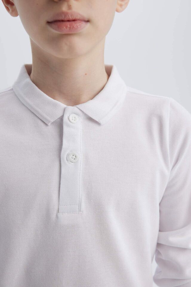 Erkek Çocuk Pike Basic Düz Uzun Kollu Polo Tişört