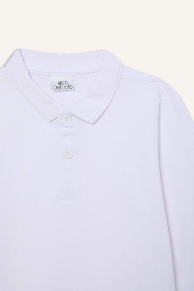 Erkek Çocuk Polo Yaka Pike Basic Düz Uzun Kollu Tişört