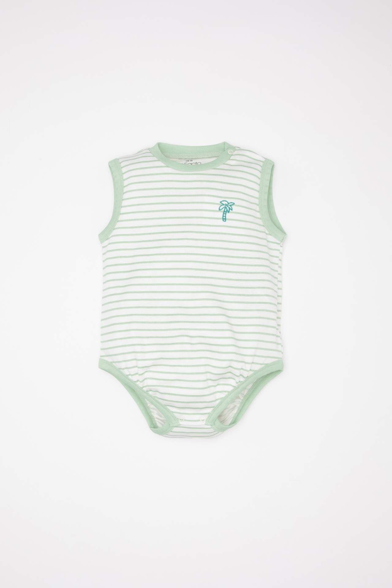 Erkek Bebek Yenidoğan Bebe Yaka Çizgili Ribana Kolsuz Çıtçıtlı Body