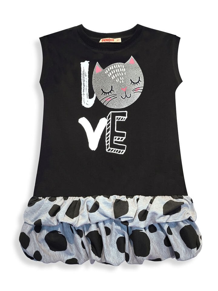 Puantiye Kedi Kız Çocuk Balon Elbise