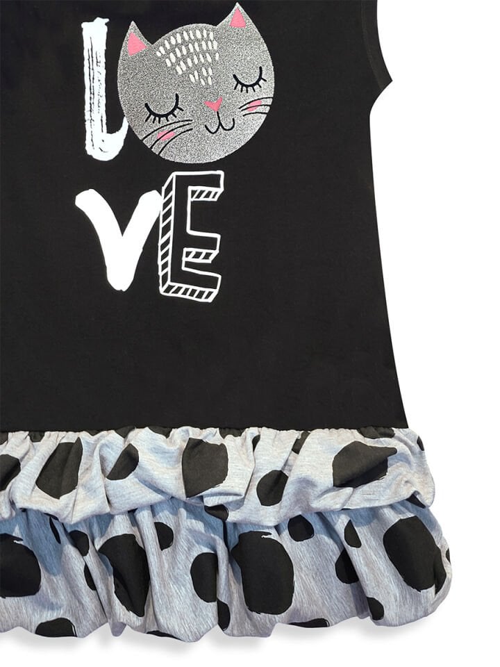 Puantiye Kedi Kız Çocuk Balon Elbise