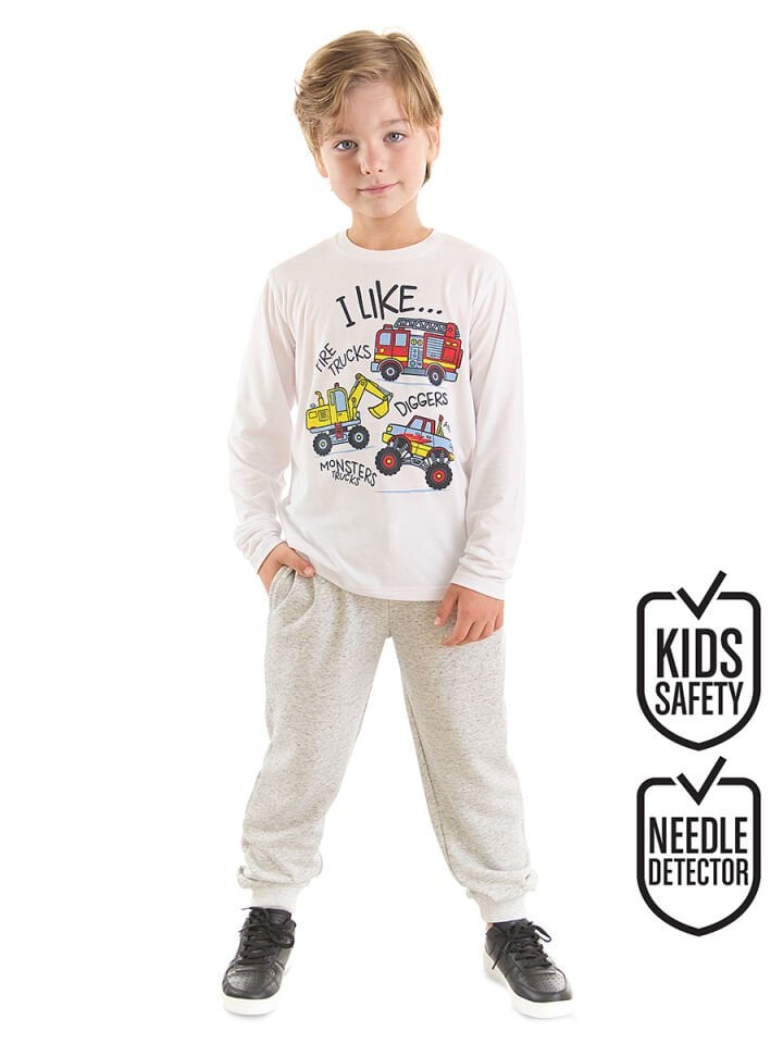 İnşaat Araçları Erkek Çocuk T-shirt Pantolon Takım 4 Y - Gri, Beyaz