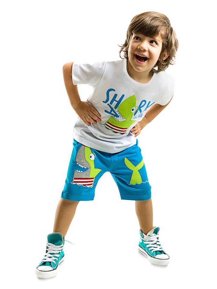 Shark Island Erkek Çocuk T-Shirt Şort Takım 4 Y - Beyaz, Mavi