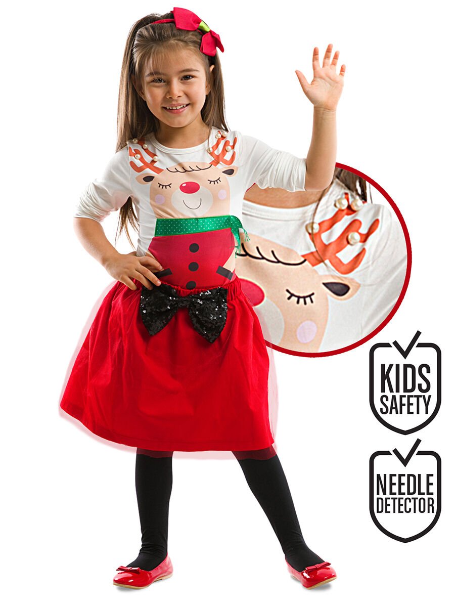 İncili Kız Çocuk Body Tüllü Kırmızı Etek Takım 7 Y - Kırmızı